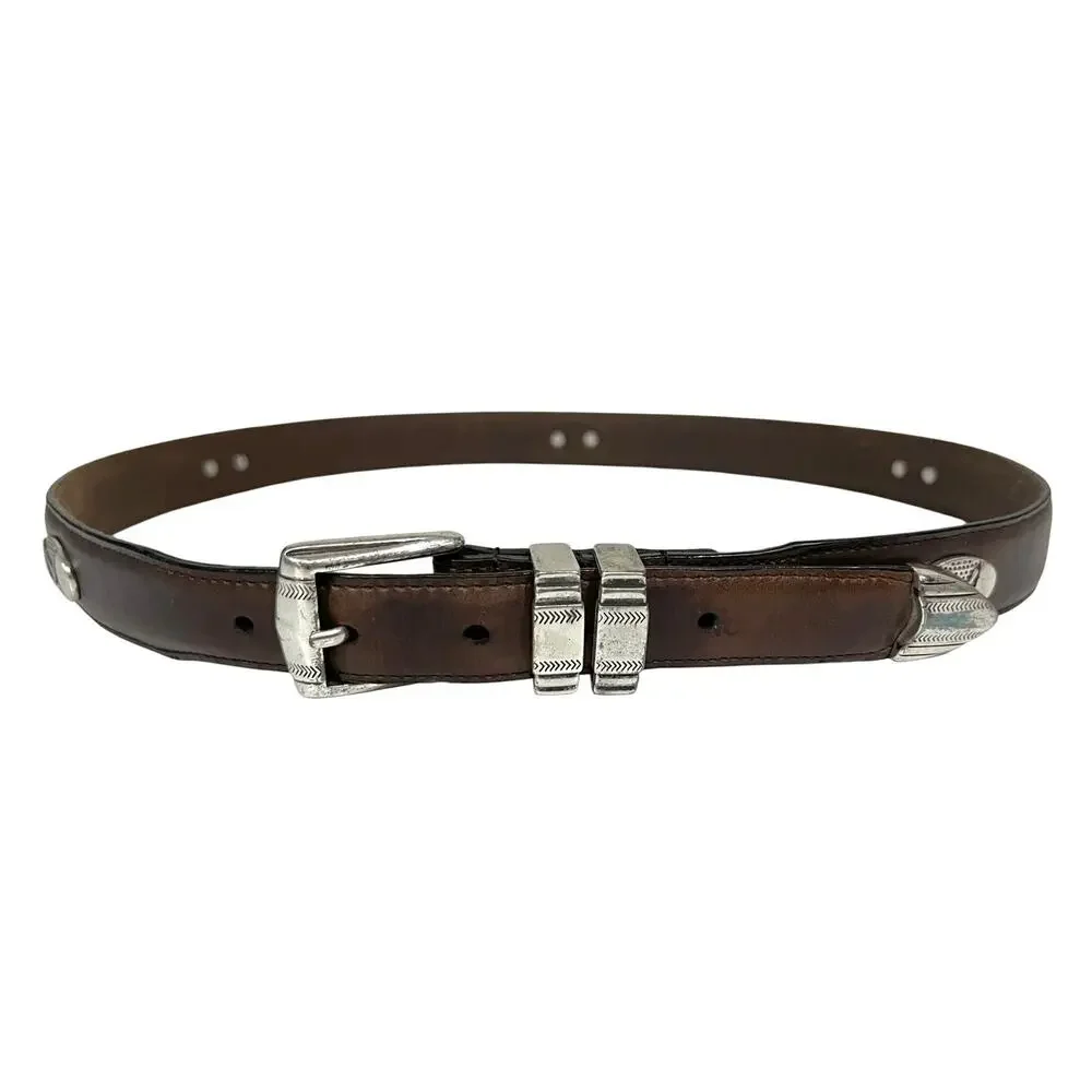 Vintage Danbury Men's Golf Belt Club Conchos Top Grain Oil-tan Leather Brown 38